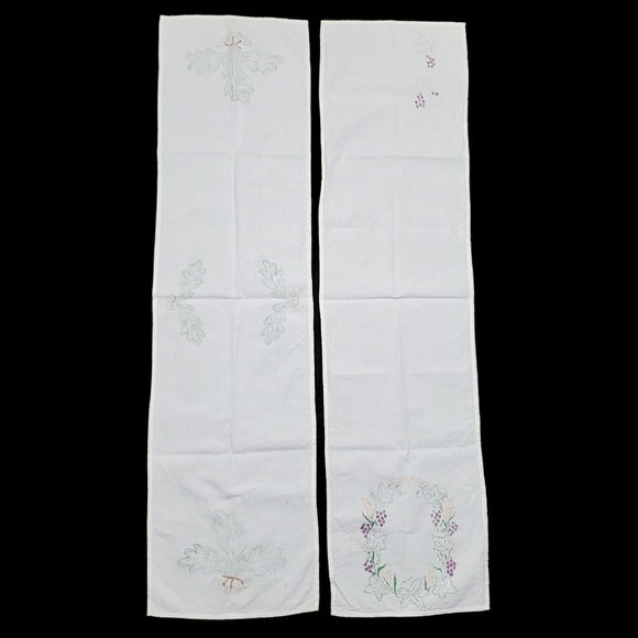 Vintage Autumn Table Runner Set Of 2 Grape Acorn Foliage Screenprint Fall 44" - Picture 12 of 12